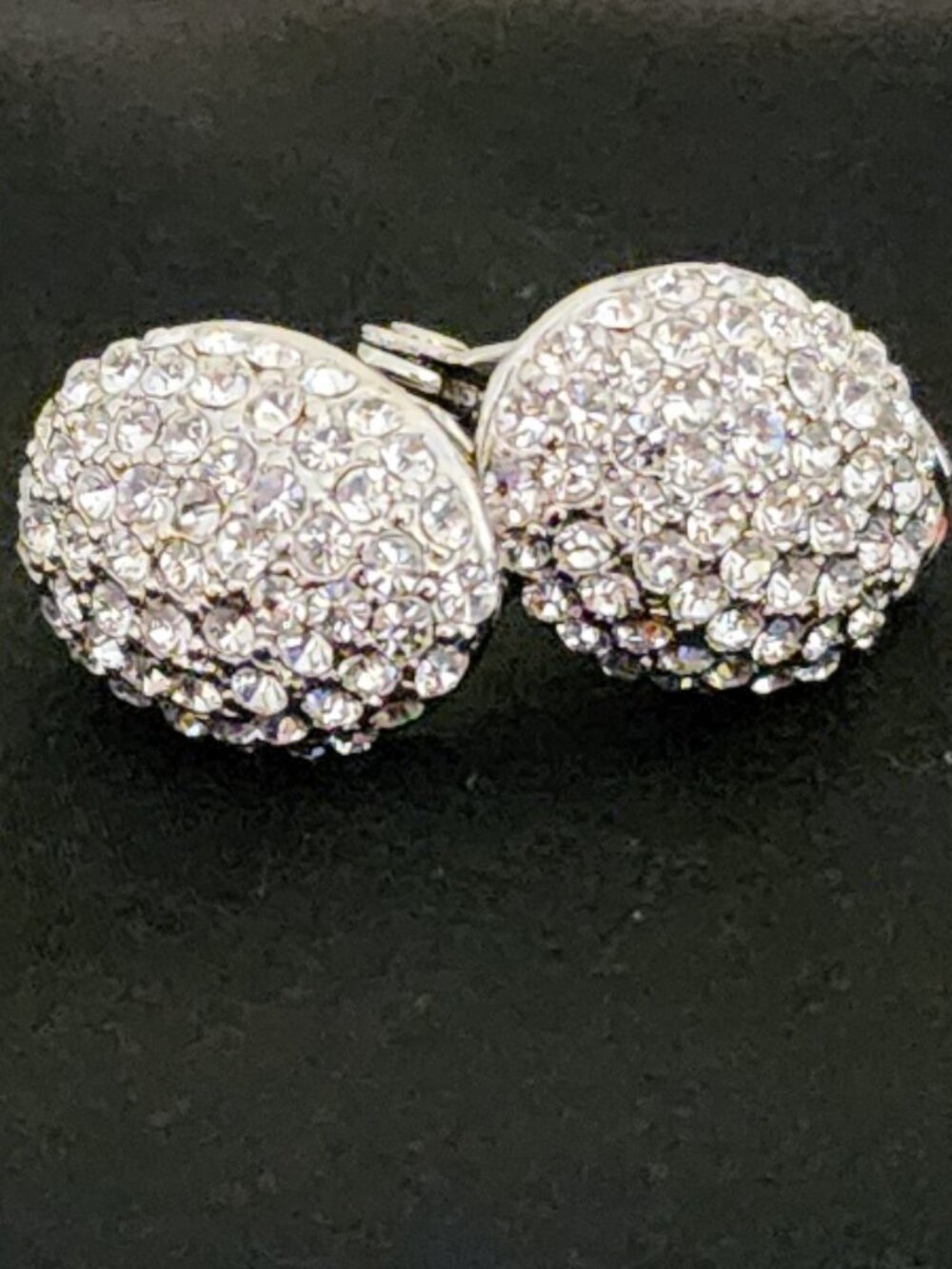 Vintage Monet Rhinestone Clip-On Earrings: Silver-Tone Dome Sparkle